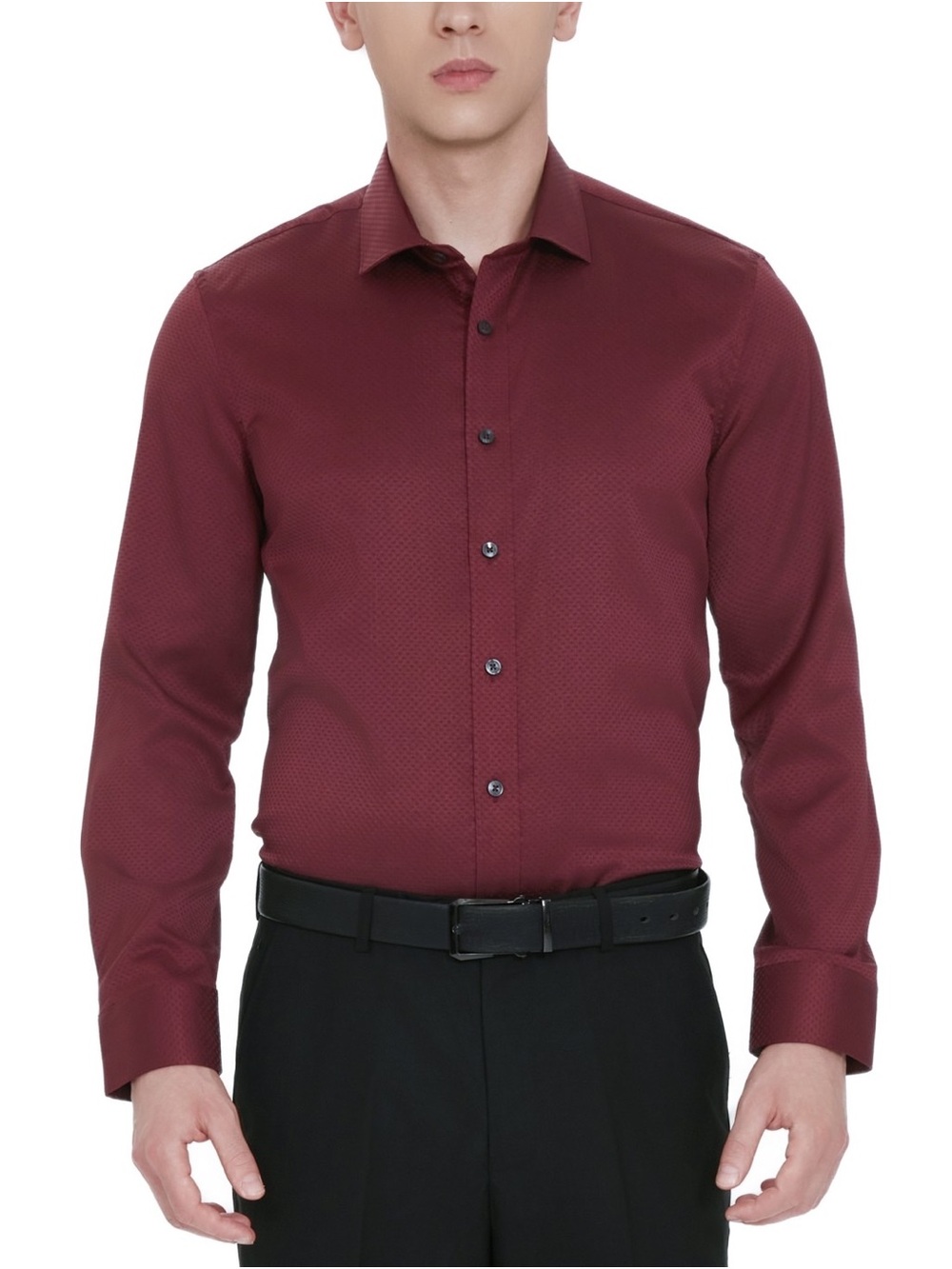 Tallia Men's Slim-Fit Dobby Dress Shirt - Burgundy